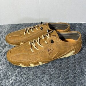 Salkin Men's Tan Leather Lace-Up Driving Moccasin Shoes Size 41/8.5